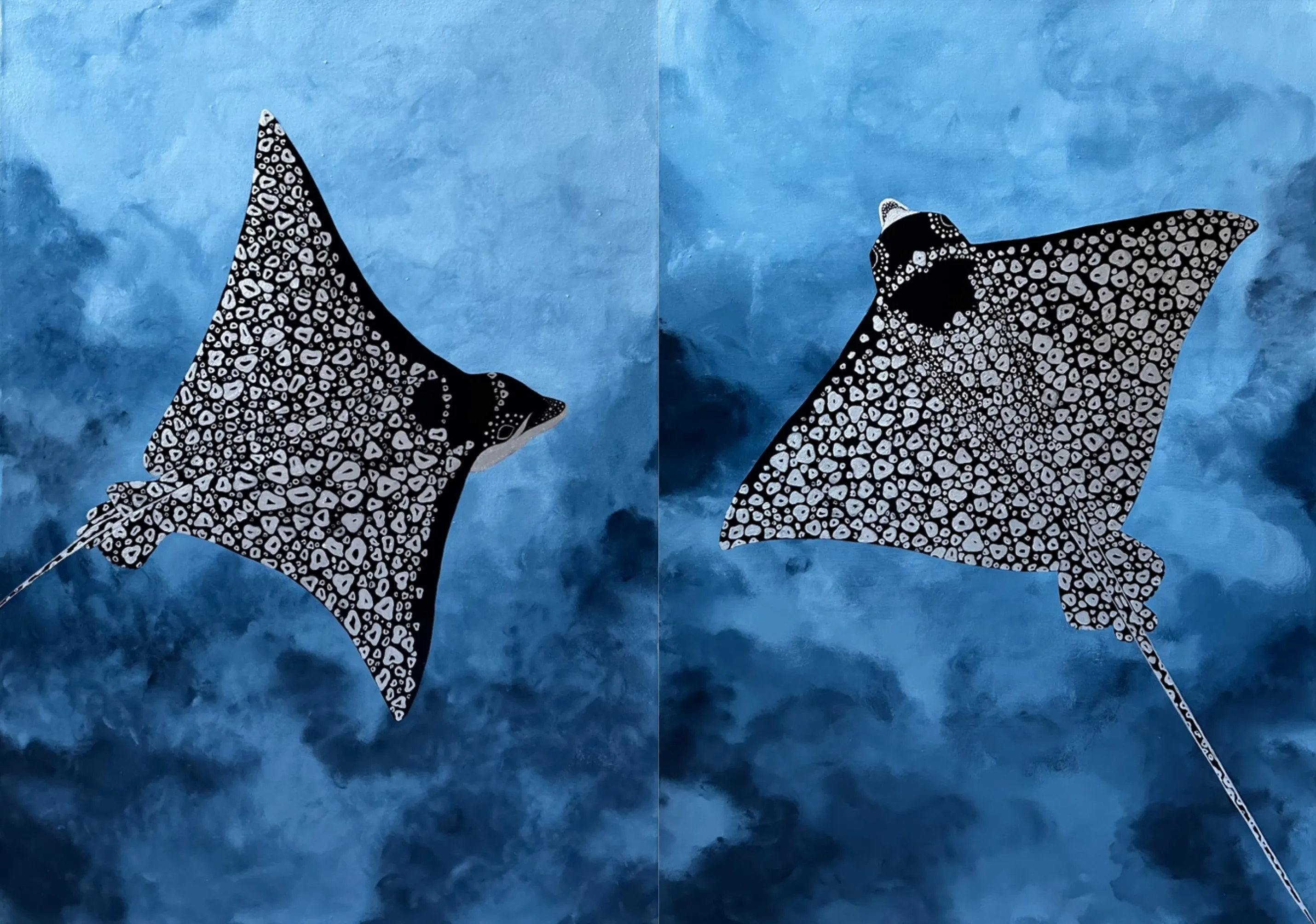 Зображення "Скати" від Анастасія Лебедєва, розмір: 50*70 см, матеріали: Акрил, полотно, медіум: Живопис, місто: Київ, серія: Підводні створіння, ціна: $800 Фото 3 з 3.