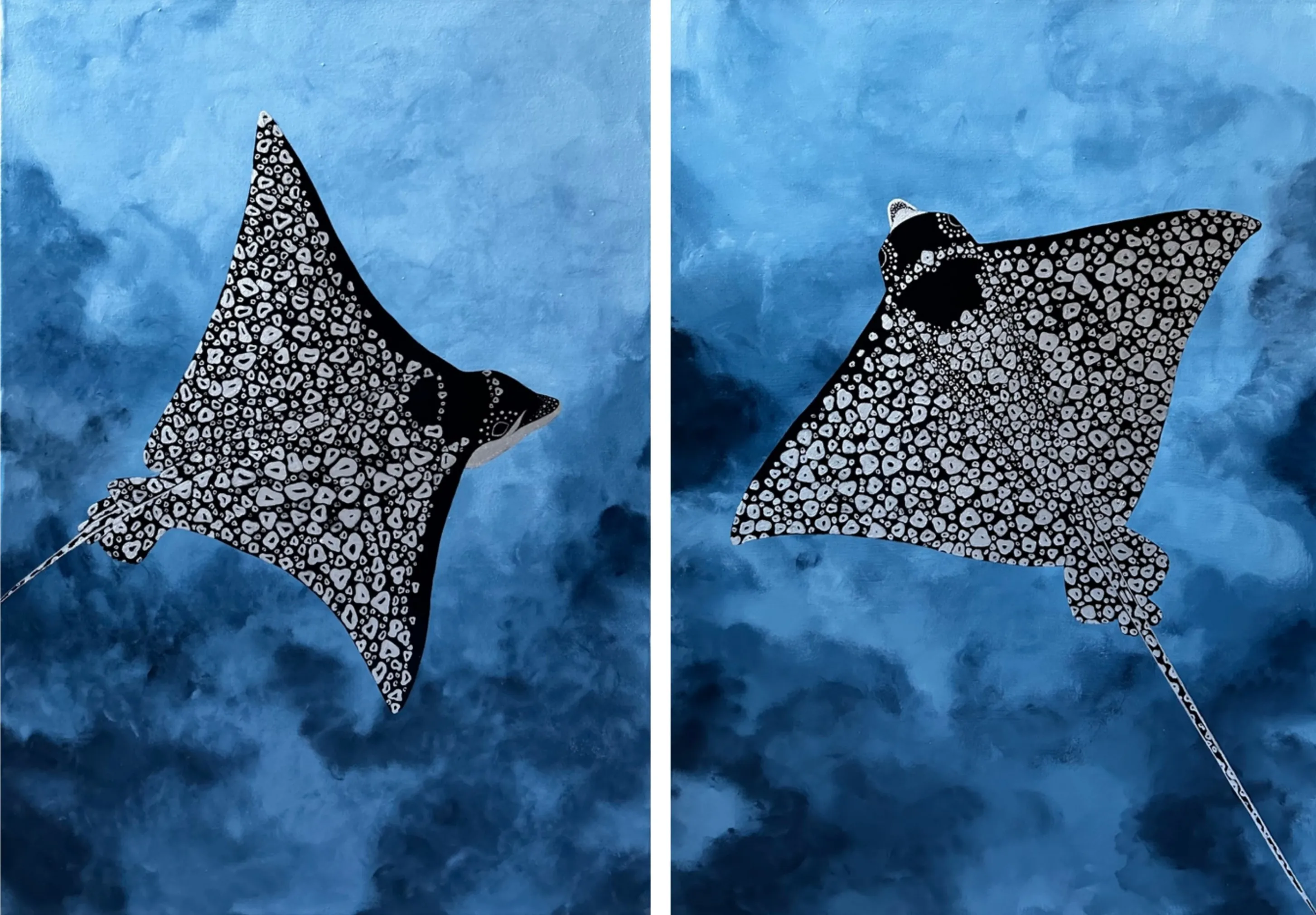 Зображення "Скати" від Анастасія Лебедєва, розмір: 50*70 см, матеріали: Акрил, полотно, медіум: Живопис, місто: Київ, серія: Підводні створіння, ціна: $800 Фото 2 з 3.