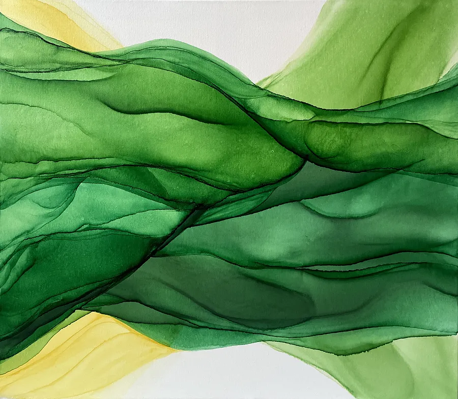 Зображення "Зелене скло" від Анастасія Лебедєва, розмір: 70*80 см, матеріали: Спиртові чорнила, полотно, медіум: Живопис, місто: Київ, серія: Потоки, ціна: $500