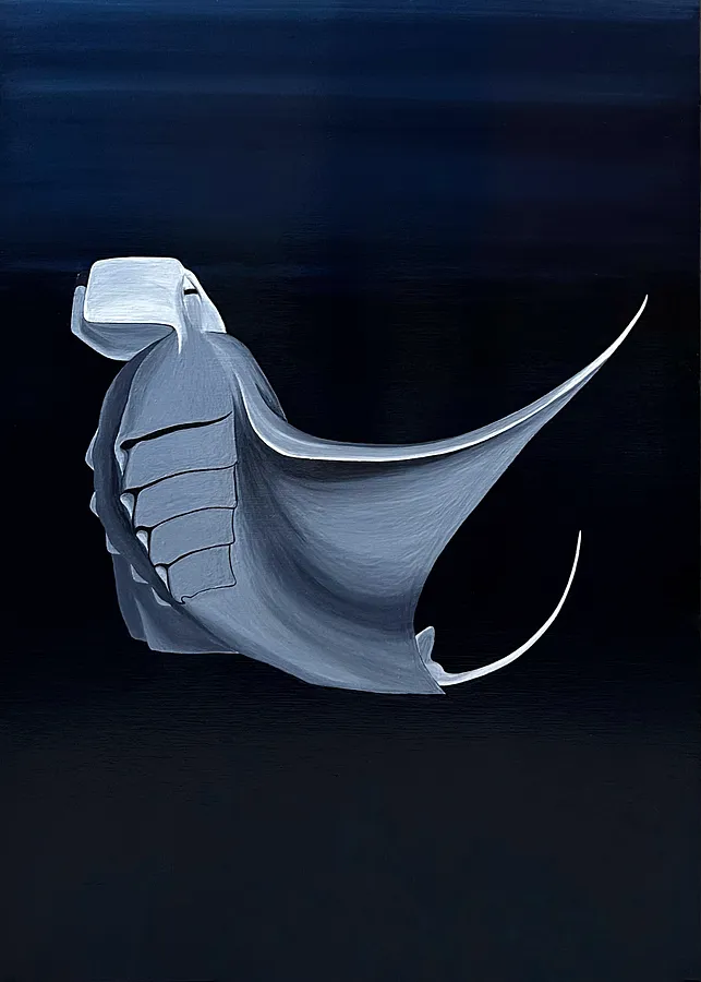 Зображення "Танець ската манта" від Анастасія Лебедєва, розмір: 50*70 см, матеріали: Акрил, полотно, медіум: Живопис, місто: Київ, серія: Підводні створіння, ціна: $1200