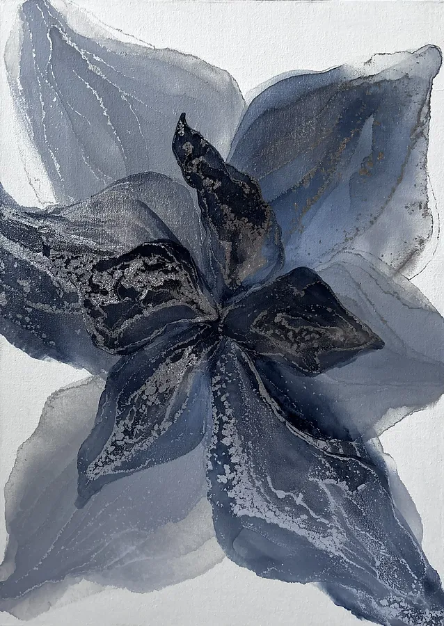 Зображення "Синя квітка" від Анастасія Лебедєва, розмір: 50*70 см, матеріали: Спиртові чорнила на полотні, медіум: Живопис, місто: Київ, серія: Квіти, ціна: $300