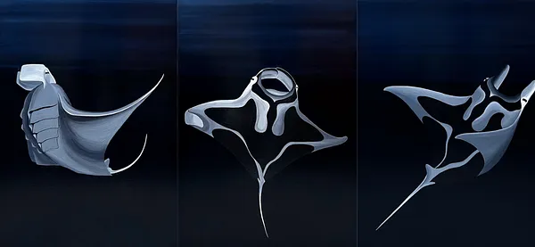 Зображення "Танець ската манта" від Анастасія Лебедєва, розмір: 50*70 см, матеріали: Акрил, полотно, медіум: Живопис, місто: Київ, серія: Підводні створіння, ціна: $1200 Фото 2 з 3.